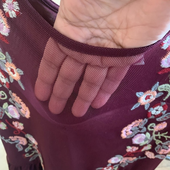 Xhilaration Large Maroon Dress with net and embroidery. Lovely! Worn once - Picture 4 of 11